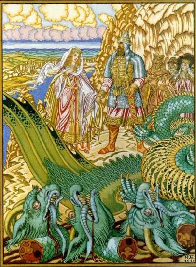 Ivan Bilibin Dobrynya Nikitich rescues Zabava from the dragon Gorynych oil painting image